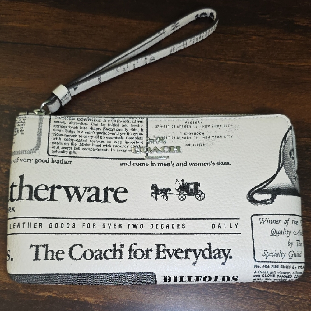 Coach Large Newspaper-Print Wristlet